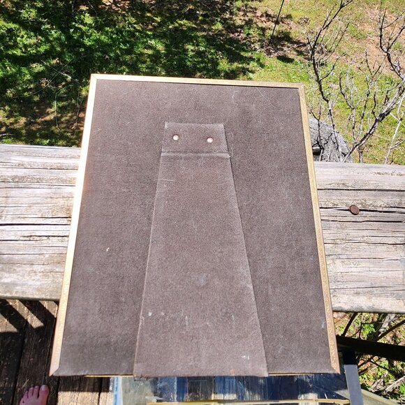 Antique Ornate Brass Oval Glass Picture Frame With Gold Matting & Fabric Backing - Picture 3 of 14